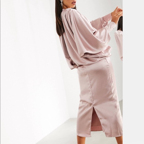 ASOS extreme Komono Midi Satin Dress Rose size 0 - Picture 3 of 12